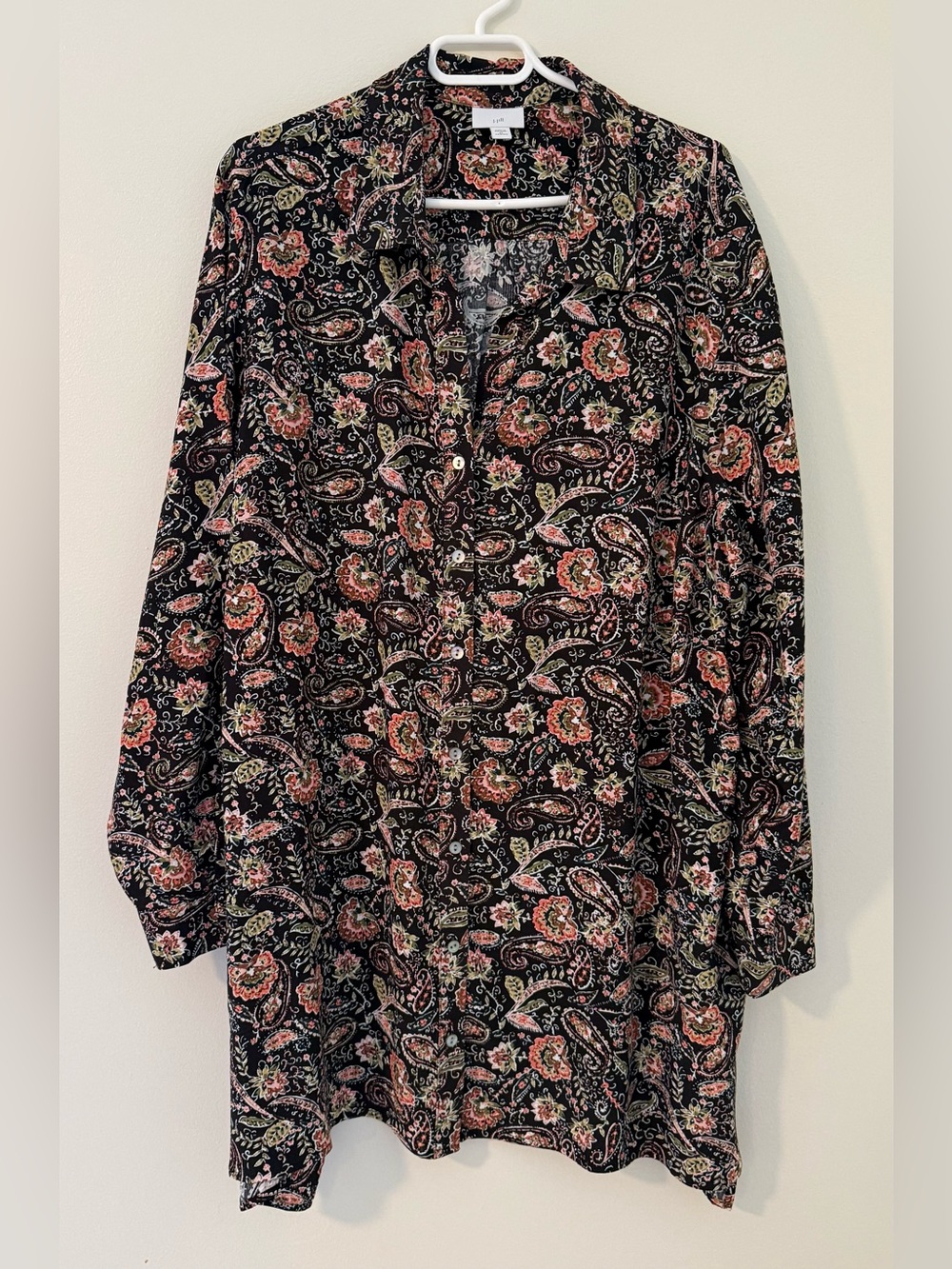 J Jill Plus Size Paisley Button Down Tunic Blouse Sz 3X
